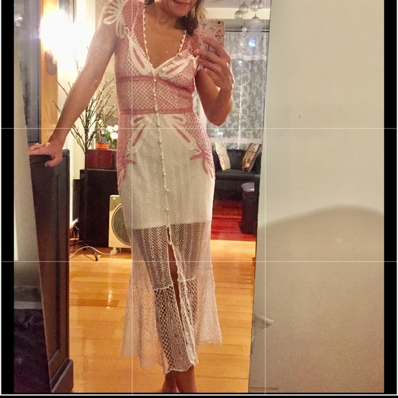 Pink and off white net maxi dress. US S. - Picture 5 of 9